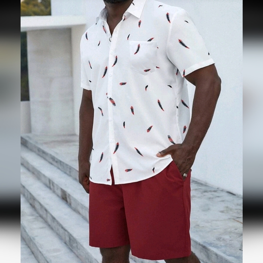 Men's White Shirt & Short  - Burgundy to White